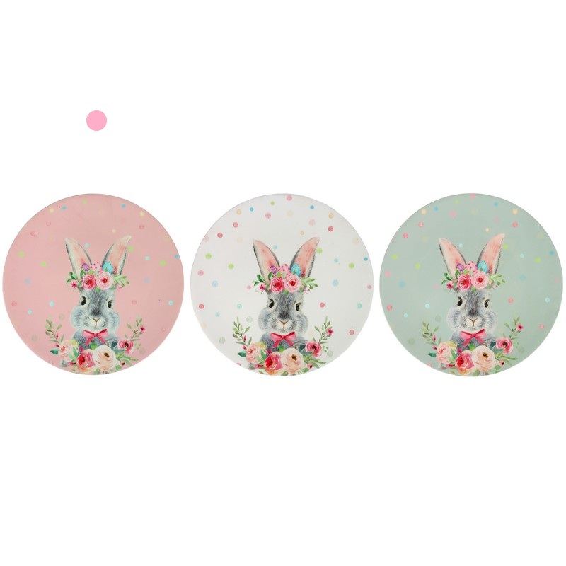 Piatto decorativo rosa in plastica con coniglio di Pasqua